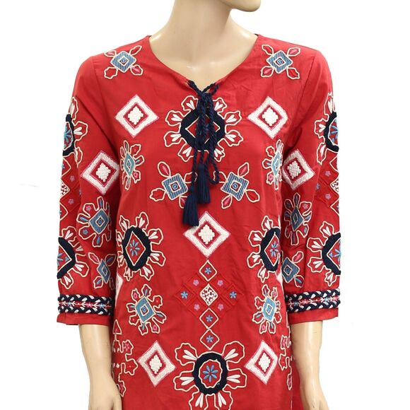 Frances Valentine Capri Embroidered Mini Tunic Dress Cotton Lace-Up XL 279873 - Picture 4 of 7